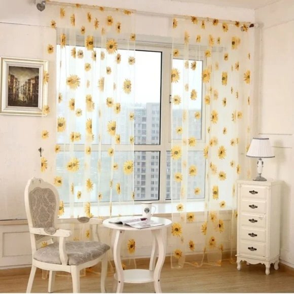 Curtains 2 Panels Sheer Sunflower 🌻 - Picture 3 of 6